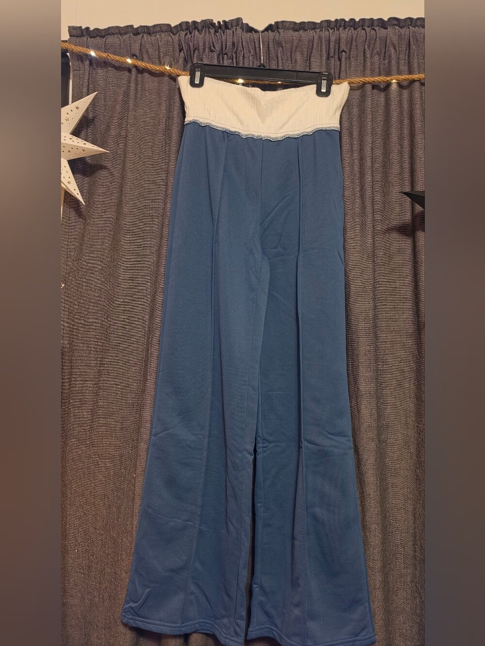 Womens XS Wide-Leg Pants with White Waistband - Blue